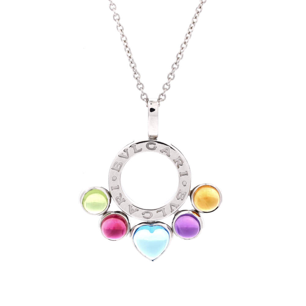 Bvlgari Allegra Round Pendant Necklace 18K White Gold with Multicolor Gemstones